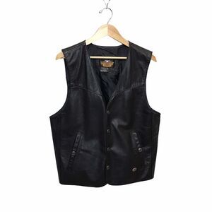 Vintage‎ Y2K Harley Davidson USA Made Black Leather Biker Vest Adult Size Large